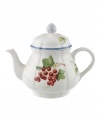 The Cottage Inn teapot is the perfect way to liven up afternoon tea. Lush, dancing clusters of ripened blueberries, raspberries and cherries are a stunning contrast on creamy white porcelain and lend every meal a touch of traditional elegance.
