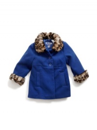 GUESS Kids Girls Toddler Faux-Wool Jacket with Faux-Fur T, BLUE (18M) GUESS Kids Girls Toddler Faux-Wool Jacket with Faux-Fur T, BLUE (18M)
