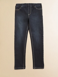 Super-sleek and super-stretchy in a cozy cotton blend with authentic jean-style detailing.Elastic waistband with belt loopsFaux flyBack patch pockets71% cotton/28% polyester/1% spandexMachine washImported Super-sleek and super-stretchy in a cozy cotton blend with authentic jean-style detailing.Elastic waistband with belt loopsFaux flyBack patch pockets71% cotton/28% polyester/1% spandexMachine washImported
