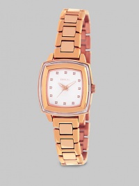 From the Orchestra Collection. Sparkle in this elegant, Swarovski crystal accented timepiece. Quartz movementWater resistant to 5 ATMRectangular rose goldtone ion-plated stainless steel case, 29mm (1.2) X 29mm (1.2) Smooth bezelWhite dialFour Swarovski crystal markersSecond handRose goldtone ion-plated stainless steel link braceletImported From the Orchestra Collection. Sparkle in this elegant, Swarovski crystal accented timepiece. Quartz movementWater resistant to 5 ATMRectangular rose goldtone ion-plated stainless steel case, 29mm (1.2) X 29mm (1.2) Smooth bezelWhite dialFour Swarovski crystal markersSecond handRose goldtone ion-plated stainless steel link braceletImported