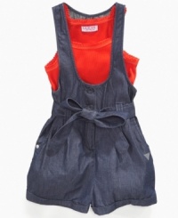 This darling overalls-style romper from Guess is the perfect comfy outfit for summer play-dates. This darling overalls-style romper from Guess is the perfect comfy outfit for summer play-dates.