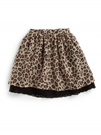 THE LOOKAllover leopard print with embroidered floral lace detail at hemElastic waistGentle pleatingBack zip with button closureTHE MATERIAL90% wool/10% silkCARE & ORIGINHand washImported THE LOOKAllover leopard print with embroidered floral lace detail at hemElastic waistGentle pleatingBack zip with button closureTHE MATERIAL90% wool/10% silkCARE & ORIGINHand washImported