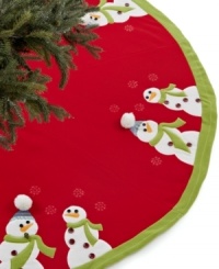 Lay the groundwork for a festive holiday with the Googly Eye Snowman tree skirt. Snowmen buttoned up for winter and wearing pompom hats run circles around your Christmas tree. Lay the groundwork for a festive holiday with the Googly Eye Snowman tree skirt. Snowmen buttoned up for winter and wearing pompom hats run circles around your Christmas tree.