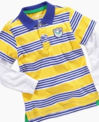 This Greendog short pairs solid sleeves with a striped polo for a cool layered look. This Greendog short pairs solid sleeves with a striped polo for a cool layered look.