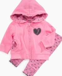 Feel the love. She'll spread good vibes whenever she sports this lovely hoodie and heart-print legging set from Guess. Feel the love. She'll spread good vibes whenever she sports this lovely hoodie and heart-print legging set from Guess.