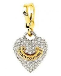 Juicy Couture PUFFED PAVE HEART Charm; Silver and Gold with Rhinestones in Juicy Gift Box Juicy Couture PUFFED PAVE HEART Charm; Silver and Gold with Rhinestones in Juicy Gift Box