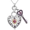 Sterling Silver Created Pink Sapphire and Amethyst Heart and Key Pendant Necklace, 18