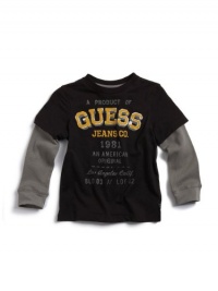 GUESS Kids Boys Big Boy Long-Sleeve Logo Tee with Flocki, BLACK (16/18) GUESS Kids Boys Big Boy Long-Sleeve Logo Tee with Flocki, BLACK (16/18)