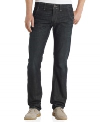 A slim, straight fit and a medium wash make these versatile Levi's blues a cool complement to any guy's off-the-clock lineup. A slim, straight fit and a medium wash make these versatile Levi's blues a cool complement to any guy's off-the-clock lineup.