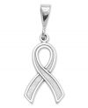 Increase awareness and support the fight against breast cancer. This petite ribbon charm is the perfect reminder in 14k white gold. Chain not included. Approximate length: 1-1/5 inches. Approximate width: 1/2 inch.