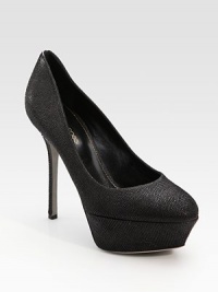 Exotic pressed-suede look with a rounded toe and island platform. Self-covered heel, 4½ (100mm) Island platform, 1½ (40mm) Compares to a 2¼ heel (60mm) Pressed suede upper Peep toe Leather lining and sole Padded insole Made in Italy Exotic pressed-suede look with a rounded toe and island platform. Self-covered heel, 4½ (100mm) Island platform, 1½ (40mm) Compares to a 2¼ heel (60mm) Pressed suede upper Peep toe Leather lining and sole Padded insole Made in Italy