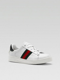 Leather lace-ups with signature web detail and crocodile printed leather trim at the back.Leather upper Lace-up closure Rubber sole Made in Italy Additional InformationKid's Shoe Size Guide (European Equivalent) Leather lace-ups with signature web detail and crocodile printed leather trim at the back.Leather upper Lace-up closure Rubber sole Made in Italy Additional InformationKid's Shoe Size Guide (European Equivalent)