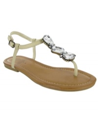 Chunky rhinestones are on stark display. Mia's Paris flat sandals will up the glam factor of any outfit you pair them with. Chunky rhinestones are on stark display. Mia's Paris flat sandals will up the glam factor of any outfit you pair them with.