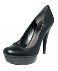 High rise: A stacked 4-1/2 heel adds height--and style!--to GUESS' Adriena2 platform pumps. They're a perennially practical and stylish addition to your workday wardrobe. High rise: A stacked 4-1/2 heel adds height--and style!--to GUESS' Adriena2 platform pumps. They're a perennially practical and stylish addition to your workday wardrobe.