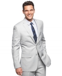 Update your dresswear collection with the modern cut of this slim-fit gray blazer from Alfani RED. Update your dresswear collection with the modern cut of this slim-fit gray blazer from Alfani RED.