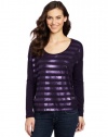 Calvin Klein Jeans Women's Petite Embellished Stripe Long Sleeve Knit Top