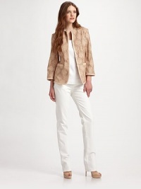 Crisp-white denim, slim-fit with classic five-pocket styling.THE FITMid rise Skinny leg Inseam, about 33THE DETAILSZip fly Button closure Five-pocket style 85% cotton/13% polyester/2% elastane Machine wash Imported Crisp-white denim, slim-fit with classic five-pocket styling.THE FITMid rise Skinny leg Inseam, about 33THE DETAILSZip fly Button closure Five-pocket style 85% cotton/13% polyester/2% elastane Machine wash Imported