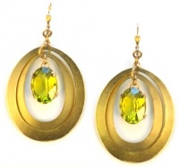 Catherine Popesco 14K Gold Plated Double Circle Dangle Earrings With Large Oval Olivine Swarovski Crystals Catherine Popesco 14K Gold Plated Double Circle Dangle Earrings With Large Oval Olivine Swarovski Crystals