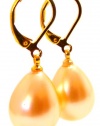 Gold Peach Pink Mother of Pearl Dangle Earrings