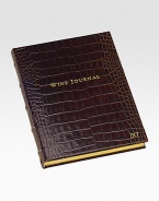 A writing journal for the wine lover, this rich crocodile-embossed Italian calfskin design has 224 lined pages with thumb tabs for France, Italy, USA, Germany, Australia and more. Gilt-edged, acid-free paper Double-faced, satin ribbon marker Smyth-sewn for strength 7 X 9¼ Made in USAFOR PERSONALIZATION Select a quantity, then scroll down and click on PERSONALIZE & ADD TO BAG to choose and preview your personalization options. Please allow 1 week for delivery.