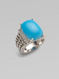 From the Wheaton Collection. A rich turquoise stone accented in dazzling diamonds on a sterling silver cabled shank.TurquoiseDiamonds, .16 tcwSterling silverImported