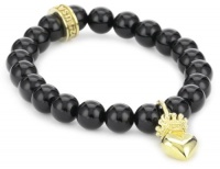 Queen Baby 8mm Polished Onyx Bead Bracelet with 18K Vermeil 3D Crowned Heart