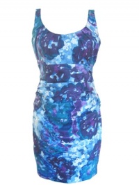 SUZI CHIN Scoop Neck Ruched Sleeveless Dress-BLUE/MULTI-6P SUZI CHIN Scoop Neck Ruched Sleeveless Dress-BLUE/MULTI-6P