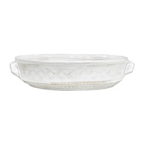 This Vietri dish was crafted by hand in Tuscany of durable, textural terra cotta for an irresistibly warm appeal. Ornament rolls are used to create its ornate designs. This Vietri dish was crafted by hand in Tuscany of durable, textural terra cotta for an irresistibly warm appeal. Ornament rolls are used to create its ornate designs.