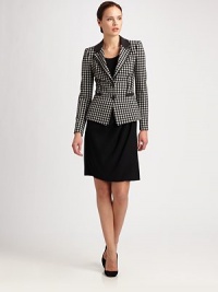 Sharp houndstooth meets mobile jersey, accented with suede detailing.Contrast suede collarNotched lapelsButton frontWelt pocketsContrast pipingAbout 23 from shoulder to hem48% wool/47% acrylic/4% polyamide/1% elastaneDry cleanMade in Italy of imported fabricModel shown is 5'10½ (177cm) wearing US size 4. 