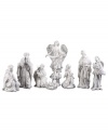 Statuesque in an antique white finish, this nativity set captures the timeless beauty & wonder of the Christmas miracle. The pensive faces gathered around the baby Jesus add a peaceful allure to this detailed scene.