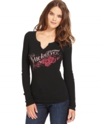 A wardrobe staple, this Lucky Brand Jeans logo-print thermal top is a go-to for everyday style! A wardrobe staple, this Lucky Brand Jeans logo-print thermal top is a go-to for everyday style!