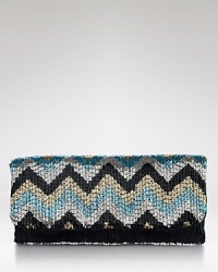 Effervescent metallic beads in a zig-zag pattern shine on this polished MOYNA clutch, while its slim, flap silhouette gives the striking piece a modern ease.