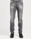 Impeccable Italian denim is tailored with a slimmer straight-leg and treated and distressed to resemble with a washed, well-worn look.Five-pocket styleInseam, about 3298% cotton/2% elastaneDry cleanMade in Italy