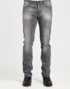 Impeccable Italian denim is tailored with a slimmer straight-leg and treated and distressed to resemble with a washed, well-worn look.Five-pocket styleInseam, about 3298% cotton/2% elastaneDry cleanMade in Italy
