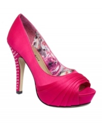 Sparkling and tall. The beautiful rhinestone-covered heel on Madden Girl's Landdon pumps are sure to leave a lasting impression. Sparkling and tall. The beautiful rhinestone-covered heel on Madden Girl's Landdon pumps are sure to leave a lasting impression.