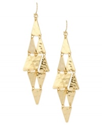 Good things come in threes. Robert Lee Morris' triangle chandelier earrings are crafted from gold-tone mixed metal and shine brightly to light up any affair. Approximate drop: 4-1/10 inches. Good things come in threes. Robert Lee Morris' triangle chandelier earrings are crafted from gold-tone mixed metal and shine brightly to light up any affair. Approximate drop: 4-1/10 inches.
