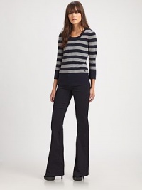 A striped merino wool pullover offering everyday style.ScoopneckThree-quarter sleevesRibbed trimPull-on styleLogo detail at hemAbout 26 from shoulder to hemMerino woolDry cleanImported Model shown is 5'9½ (176cm) wearing US size Small. A striped merino wool pullover offering everyday style.ScoopneckThree-quarter sleevesRibbed trimPull-on styleLogo detail at hemAbout 26 from shoulder to hemMerino woolDry cleanImported Model shown is 5'9½ (176cm) wearing US size Small.