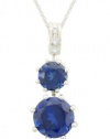 Sterling Silver Graduated Created Blue-Sapphire Diamond Pendant Necklace, (0.02 cttw, I-J Color, I2-I3 Clarity), 18