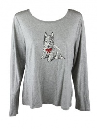 Charter Club Womens Beaded Puppy Long Sleeve Top Charter Club Womens Beaded Puppy Long Sleeve Top
