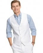 Shore up your summer style with a dapper vest in lightweight linen from Perry Ellis.