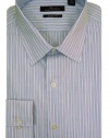 Marc Anthony Men's Long Sleeve Slim Fit 100% Cotton Dress Shirt, White with Blue Stripes