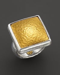 Crafted in hammered 24 Kt. gold and pure silver, this striking square amulet ring from Gurhan adds an earthy glow to your ensemble. Crafted in hammered 24 Kt. gold and pure silver, this striking square amulet ring from Gurhan adds an earthy glow to your ensemble.