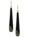 Kenneth Cole New York makes a bold statement with this set of drop earrings. Gold-tone mixed metal is the foundation for the black earrings, and glass crystal accents add luster. Approximate drop: 2-1/2 inches.