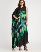 Airy silk chiffon in a floor-length caftan silhouette, patterned with a colorful, kaleidoscopic print.Asymmetrical necklineSingle long caftan sleeveSide drapeAbout 52 from shoulder to hemSilkDry cleanMade in ItalyModel shown is 5'10 (177cm) wearing US size 4. 