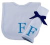 Princess Linens Embroidered Blue Initial Cotton Knit Bib and Burp Cloth Set, F