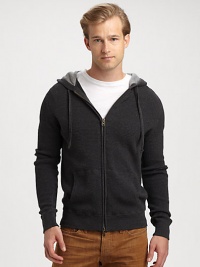 A layering favorite for those cold-weather days and nights, knitted in a thermal cotton with a textured, two-tone finish.Two-way zip frontAttached drawstring hoodFront kangaroo pocketsRibbed knit cuffs and hemCottonHand washImported A layering favorite for those cold-weather days and nights, knitted in a thermal cotton with a textured, two-tone finish.Two-way zip frontAttached drawstring hoodFront kangaroo pocketsRibbed knit cuffs and hemCottonHand washImported