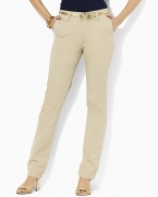 A casual pant tailored from soft, durable cotton is crafted in a cropped, straight-leg silhouette for the ultimate in comfort and style.
