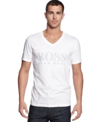Casual and slightly loose fitting v-neck swim t-shirt by Hugo Boss. Casual and slightly loose fitting v-neck swim t-shirt by Hugo Boss.