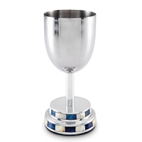 Two rows of an azure and white mosaic border adorn the base of this stainless steel Kiddush cup from Julia Knight, creating a perfect goblet to honor the rituals of Jewish holidays and services. Pair with the Classic 7 Menorah for a traditional and memorable Hanukkah table. Two rows of an azure and white mosaic border adorn the base of this stainless steel Kiddush cup from Julia Knight, creating a perfect goblet to honor the rituals of Jewish holidays and services. Pair with the Classic 7 Menorah for a traditional and memorable Hanukkah table.