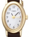 Timex Women's T2N256 Classic Cavatina Gold-Tone Case Brown Leather White Dial Watch